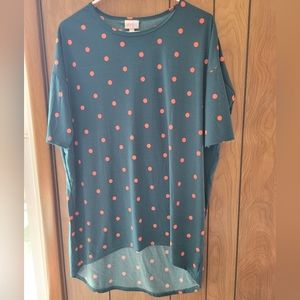 Sz XS - LuLaRoe - Green Blouse w/ Salmon Polka Dots
